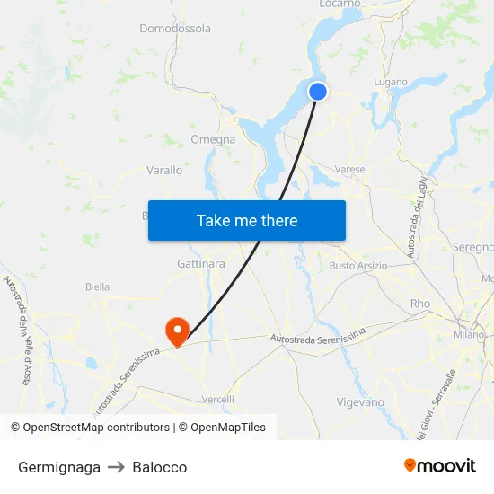 Germignaga to Balocco map