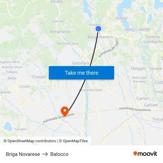 Briga Novarese to Balocco map