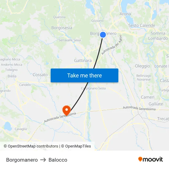 Borgomanero to Balocco map