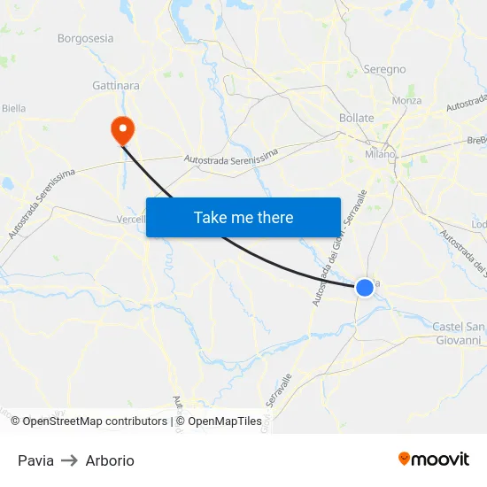 Pavia to Arborio map