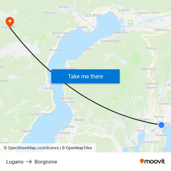 Lugano to Borgnone map