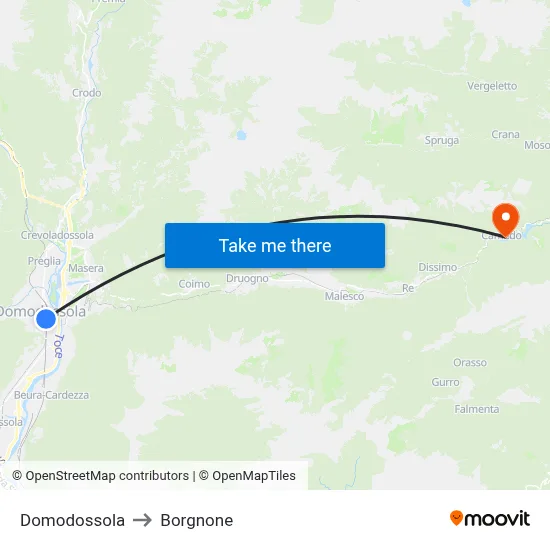 Domodossola to Borgnone map