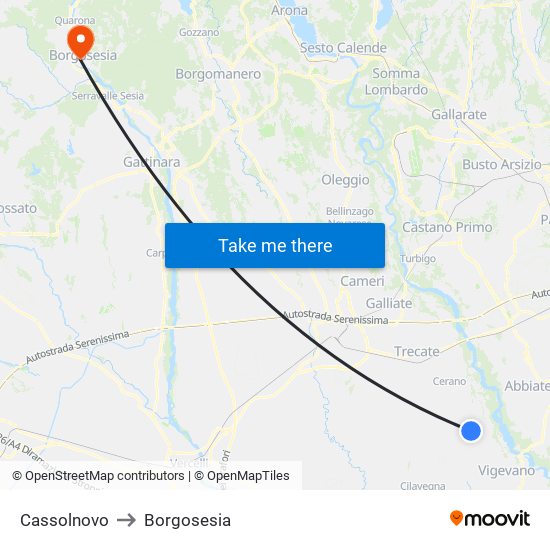 Cassolnovo to Borgosesia map