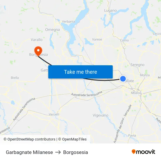 Garbagnate Milanese to Borgosesia map