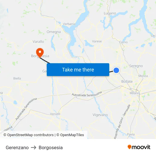 Gerenzano to Borgosesia map