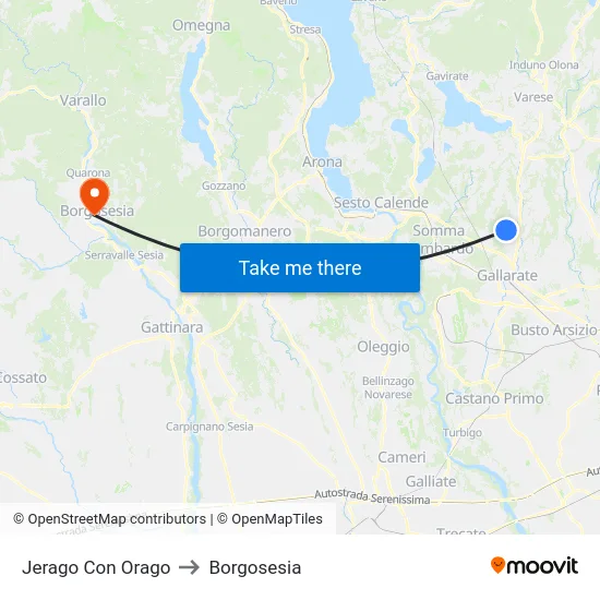 Jerago con Orago to Borgosesia map
