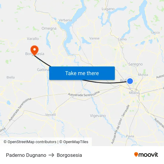 Paderno Dugnano to Borgosesia map