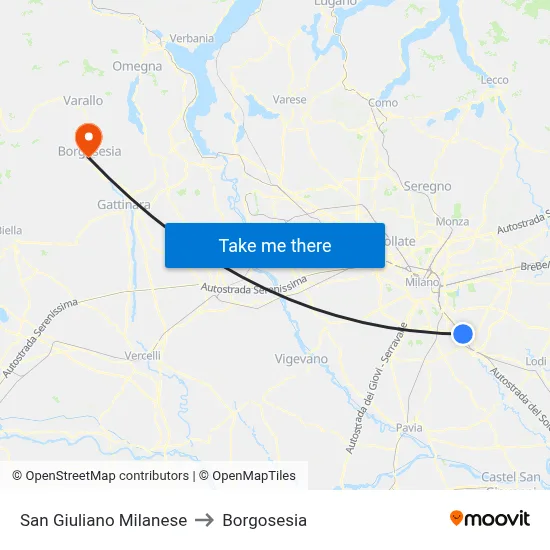 San Giuliano Milanese to Borgosesia map