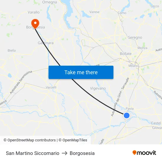 San Martino Siccomario to Borgosesia map