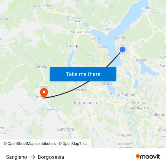 Sangiano to Borgosesia map