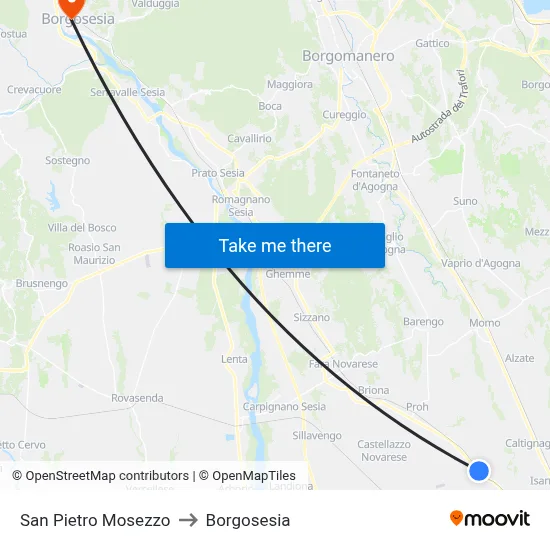 San Pietro Mosezzo to Borgosesia map