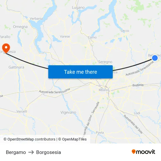 Bergamo to Borgosesia map
