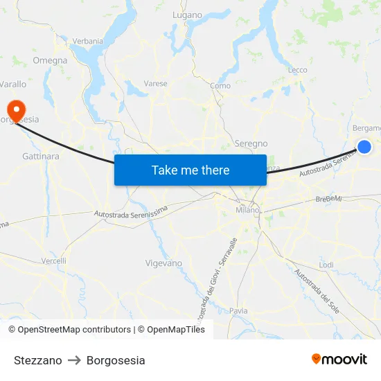 Stezzano to Borgosesia map