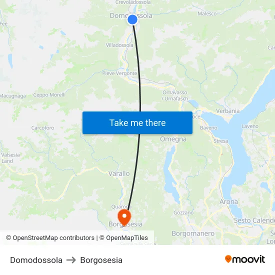 Domodossola to Borgosesia map