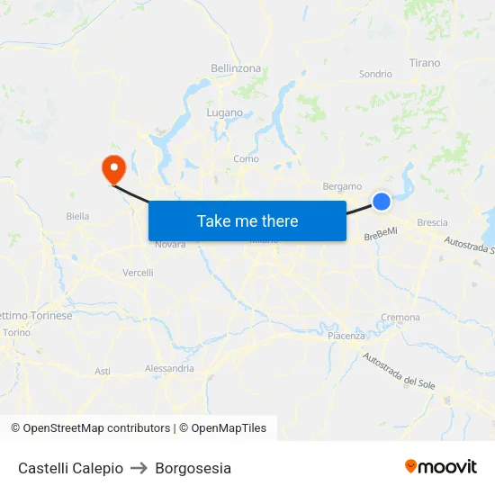 Castelli Calepio to Borgosesia map