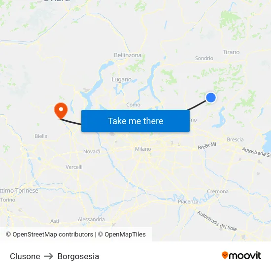 Clusone to Borgosesia map