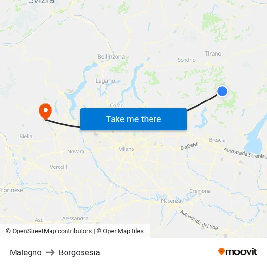 Malegno to Borgosesia map