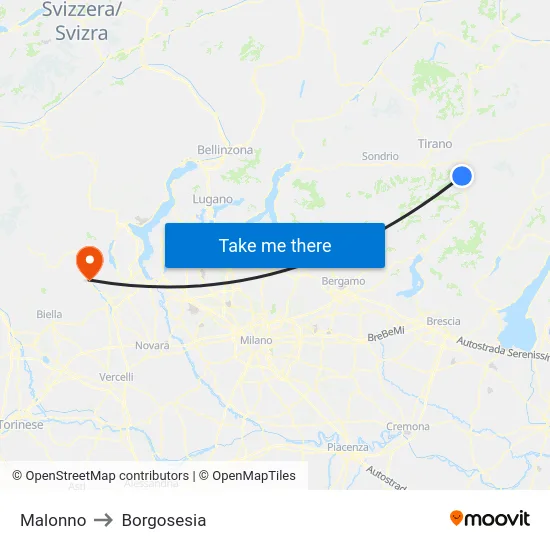 Malonno to Borgosesia map