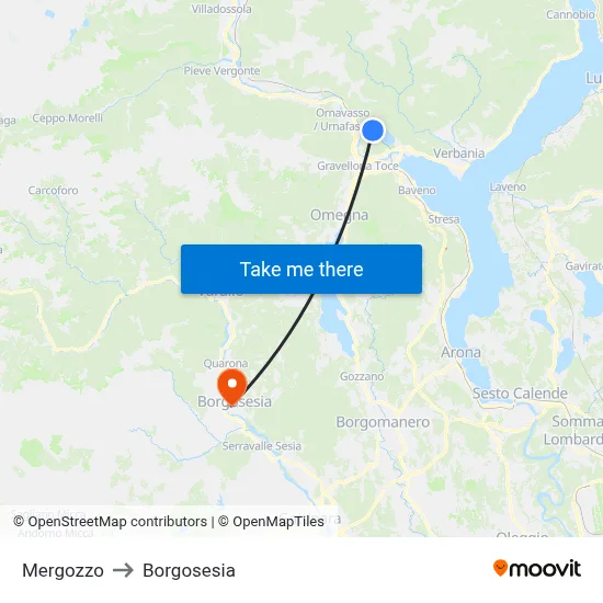 Mergozzo to Borgosesia map