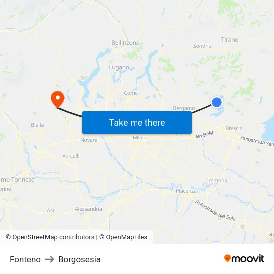 Fonteno to Borgosesia map