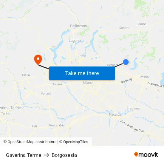 Gaverina Terme to Borgosesia map