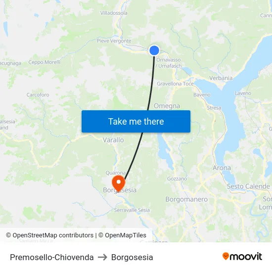 Premosello-Chiovenda to Borgosesia map