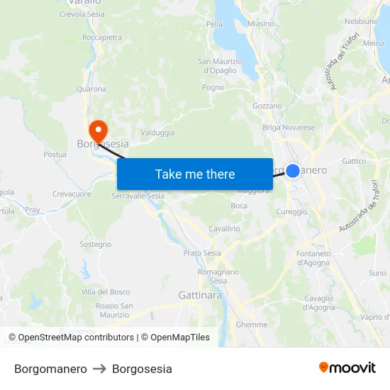 Borgomanero to Borgosesia map