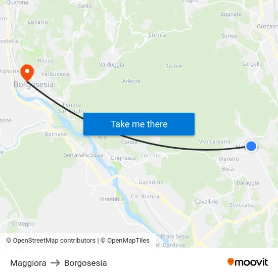 Maggiora to Borgosesia map