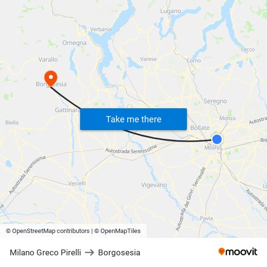 Milano Greco Pirelli to Borgosesia map