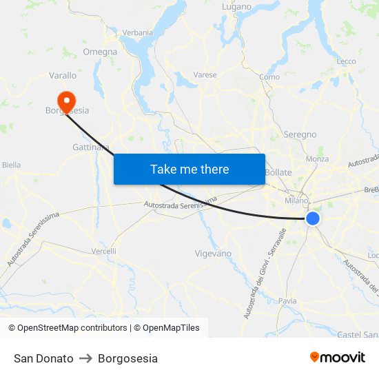 San Donato to Borgosesia map