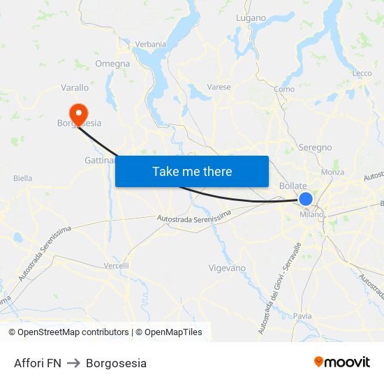 Affori FN to Borgosesia map