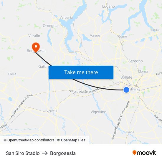 San Siro Stadio to Borgosesia map