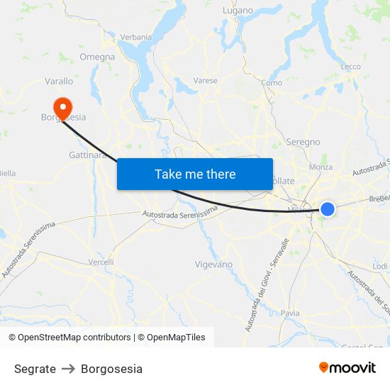 Segrate to Borgosesia map