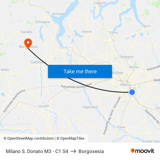 Milano S. Donato M3 - C1 S4 to Borgosesia map