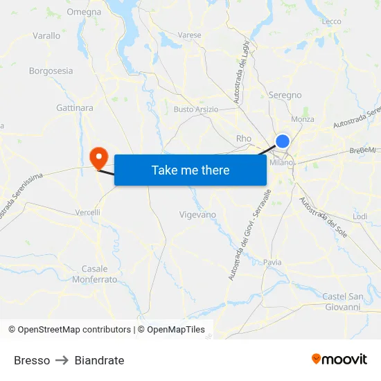Bresso to Biandrate map