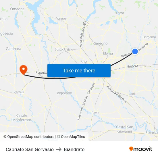 Capriate San Gervasio to Biandrate map