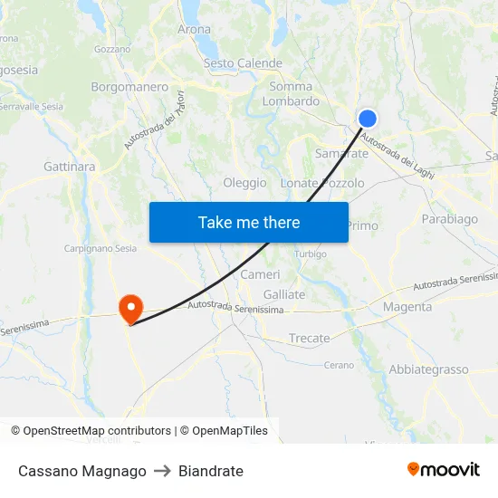 Cassano Magnago to Biandrate map