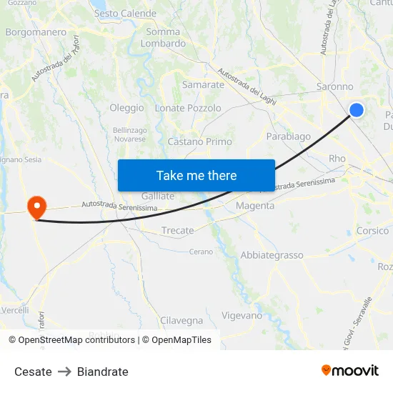 Cesate to Biandrate map