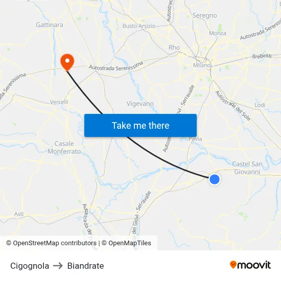 Cigognola to Biandrate map