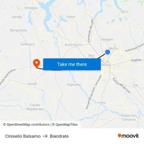 Cinisello Balsamo to Biandrate map