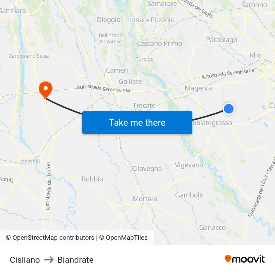 Cisliano to Biandrate map