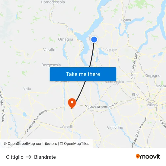 Cittiglio to Biandrate map