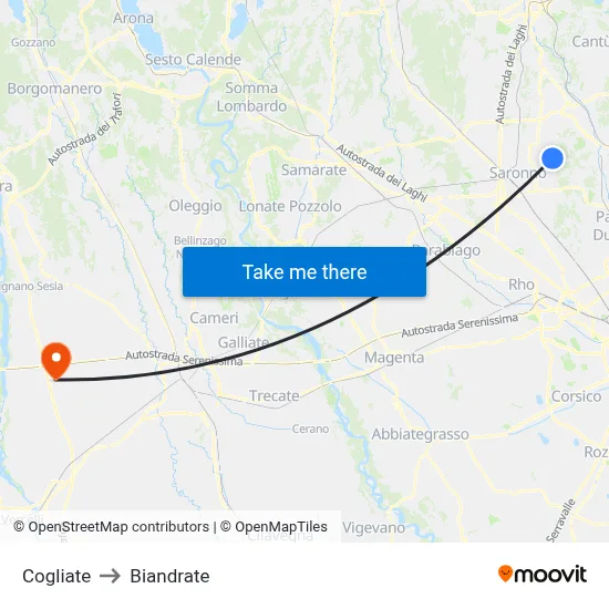 Cogliate to Biandrate map