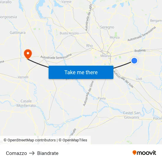 Comazzo to Biandrate map