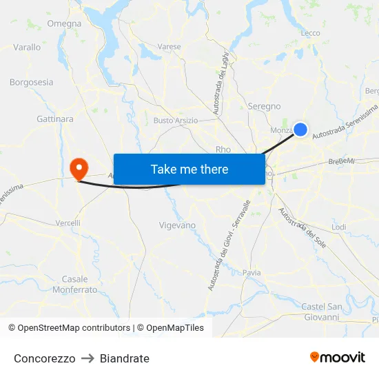 Concorezzo to Biandrate map