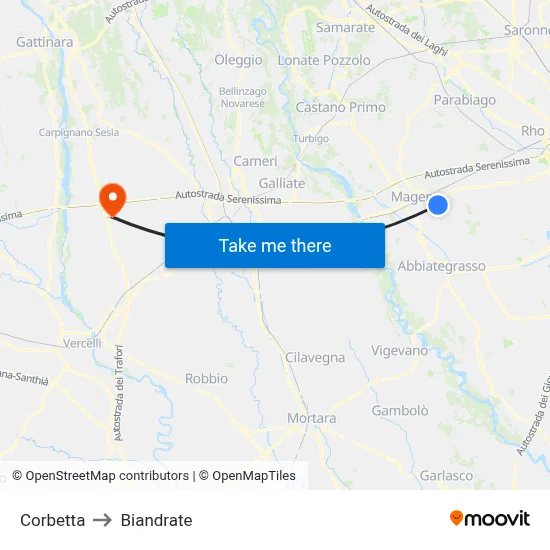 Corbetta to Biandrate map