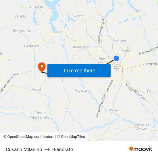 Cusano Milanino to Biandrate map