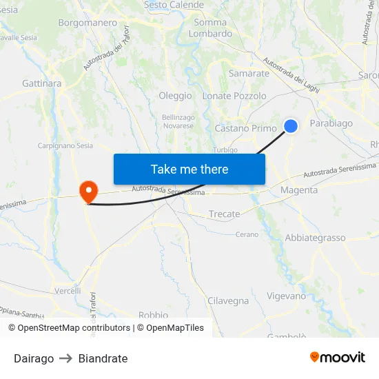 Dairago to Biandrate map
