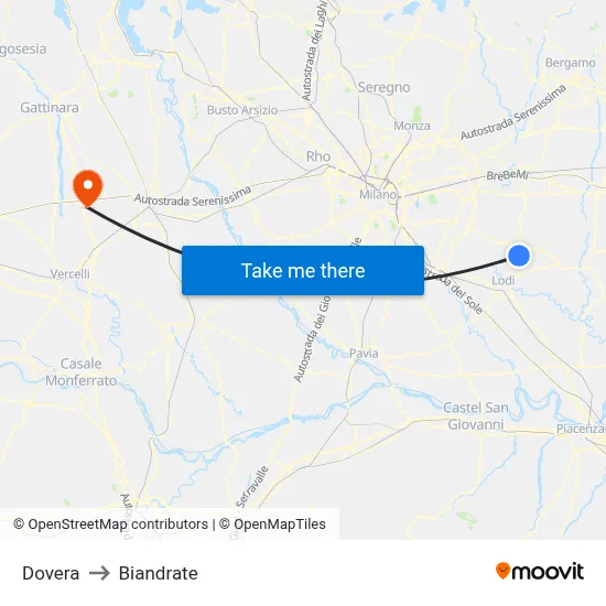 Dovera to Biandrate map