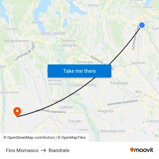 Fino Mornasco to Biandrate map